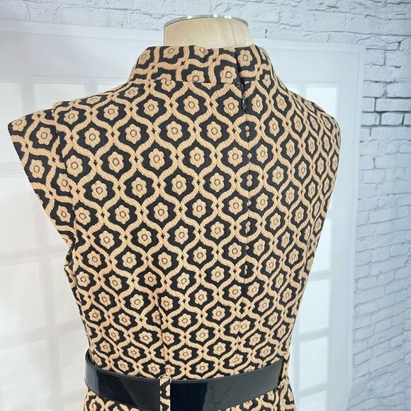 🔥🔥5 for $25🔥🔥 Nine West Allover Print Sleeveless Roll Collar Tan Knit Sheath - Picture 6 of 10